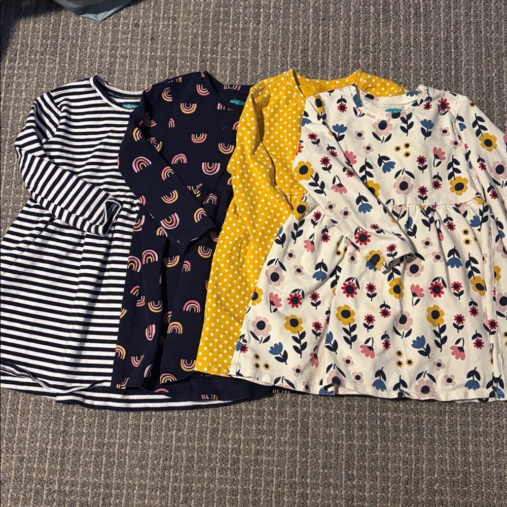 Dress Quartet with Polka Dot, Floral, Rainbow, and Striped Patterns